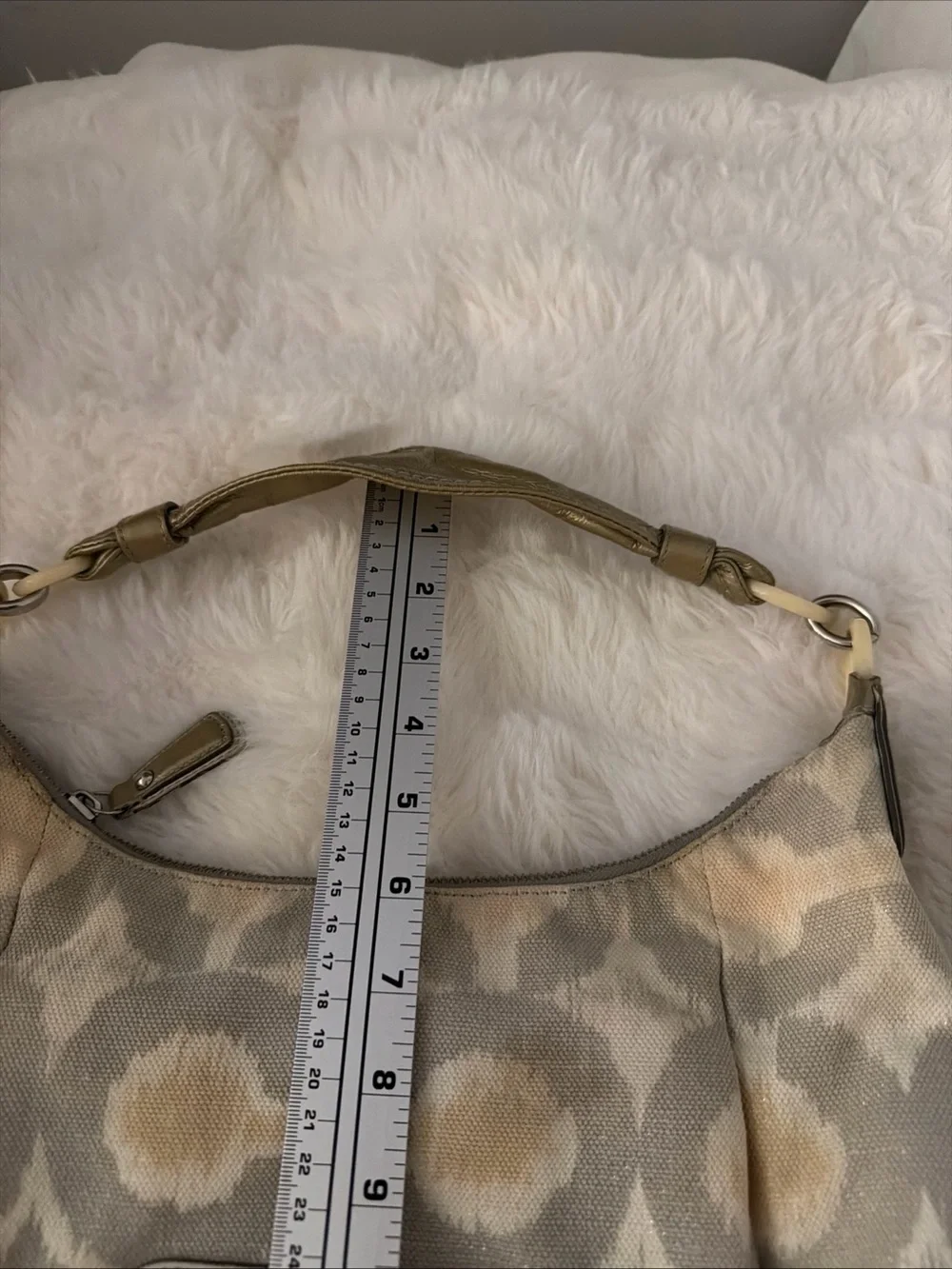 Coach Beige and Gold Patterned hobo Shoulder Bag
